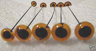 pair amber glass eyes 8mm thru 12mm on wire