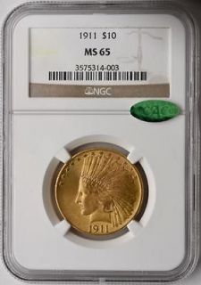 1911 $ 10 indian eagle ms65 cac ngc 