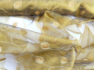 MOROCCAN BROWN embroidered flowers PACIFIC leafs LACE organza net 