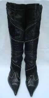 Womens Aldo Leather Calf Hair Croc Embossed Knee High Boots 40 (9)