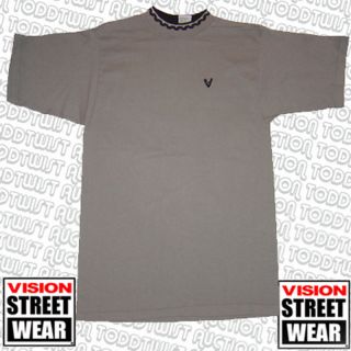 VISION STREET WEAR Embroided V Logo Tee Shirt   Skateboard Custom Neck 
