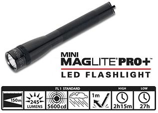 NEW Black Mini Maglite Pro+ Plus LED Flashlight 2AA 245 Lumens Mag 