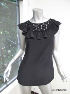 loeffler randall black crochet ruffle top blouse 4