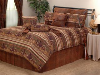 4pc Rustic Caramel Brown Wild Horse Southwestern Faux Leather 