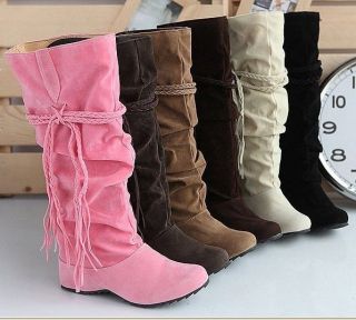 Fashion Womens Suede popular fashion fringed tip high boots casual 6 