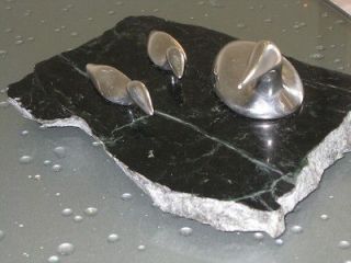 Unique Modern Hand Casted Aluminum 3 Loon Birds Sculpture Marble Base 