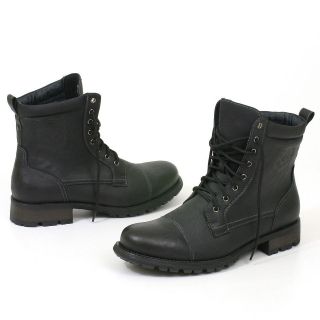 Mens Boots Military Combat Style Shoes Rugged Faux Leather & Rubber 