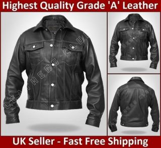 Mens WINDY DENIM Slim Fit Black Stylish Western Leather Jacket All 