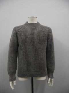 mens 100 % british wool fisherman rib crew neck sweater
