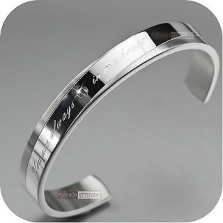 SILVER BRACELET BANGLE STAINLESS STEEL BRUSHED STRIPE MENS CUFF 