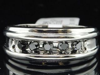 Mens 10K White Gold 5 Stone Black Diamond Engagement Ring Wedding Band 