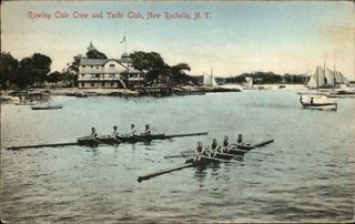 New Rochelle NY Rowing Club Yacht Club Scull Boat Rowing Crew c1910 