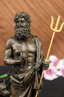 Signed ~P. Phidias~Poseid​on or Zeus Bronze Sculpture Statue Art 