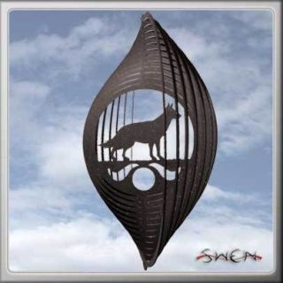 German Shepherd BLACK Metal Swirly Sphere Wind Spinner *NEW*
