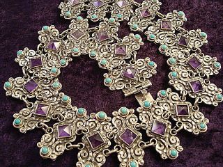 VINTAGE MATL DESIGN TAXCO MEXICAN STERLING SILVER AMETHYST NECKLACE 