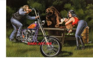 David Mann Art The Picnic Print Easyriders Harley Davidson Forest Bear 