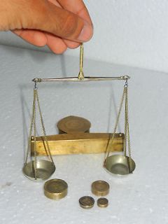 old brass jeweller weighing scale with brass weight from india