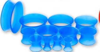 BLUE ~ SILICONE HOLLOW GAUGES EARLETS FLEXI PLUGS TUNNELS ~CHOOSE 