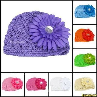 Baby Infant Toddler Hand Crochet Beanie Hat + Daisy Flower Clip