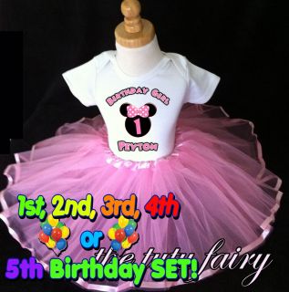 Minnie Mouse Ears birthday shirt & light pink tutu set outfit 1st 2nd 