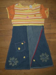 BOUTIQUE OILILY CROCHETED TOP DENIM JEANS DRESS GIRLS 116 5 6 FALL 