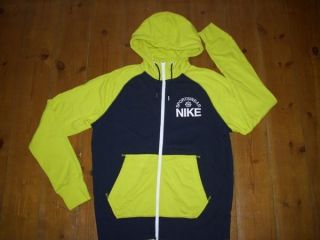 Nike AW77 Full Zip Hooded Top Hoody UK M navy lime 426690 473 new sb 