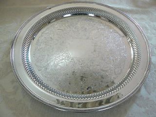 Vintage Oneida Silversmiths Silver Plate Large Round Filigree Serving 