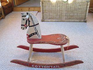 VINTAGE 1950S GABBY HAYES WOODEN ROCKING HORSE COTTONTA​IL