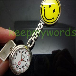 Yellow Smile Face Clip Nurse Quartz Pocket Watch & Free Gift Box For 