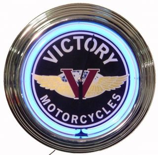 VICTORY MOTORCYCLES CLASSIC SUPER SIZE 17 INCH NEON WALL CLOCK   FREE 
