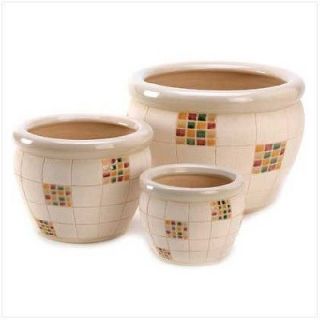   Pot Set Mosaic Tile Design Ceramic 3 Size Contemp/Southw​est Style