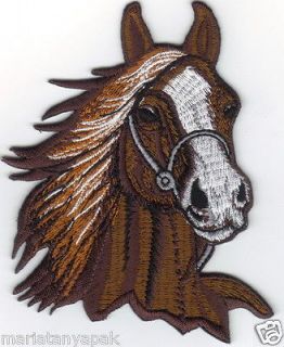 Brown Horse Head Embroidered Iron On Patch Bike Jacket Vest PL022