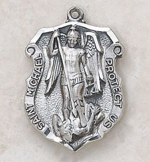 Sterling Fl1 Medal St. Michael Badge Police W/ 24 Pendant Necklace