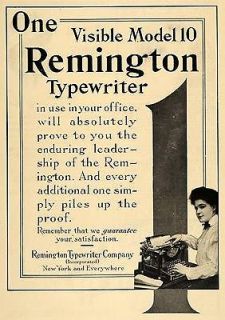   Remington Model 10 Typewriter Lady Typer Office Keyboard Print Letters