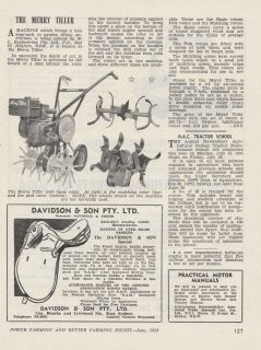 Vintage 1958 MERRY TILLER GARDEN TRACTOR Advertisement/Article
