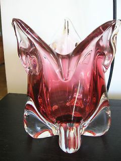 chalet cranberry short art glass sculpture tulip vase from canada