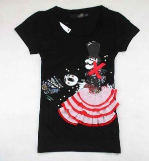 NWT 1188 Womens Moschino Magician Bow Logo Top/T shirt/Tee Black Sz S 