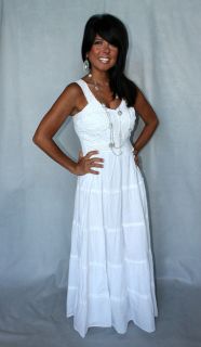NWT $98 Resort Sexy White Lace Sleeveless Crochet Tiered Maxi Dress 