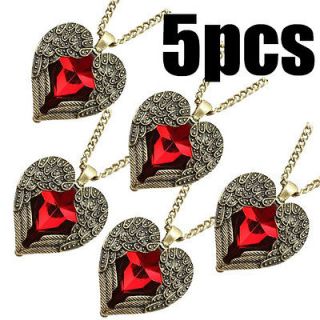   lots New Elegant Nice Red gem Heart necklace Angel wing Pendants