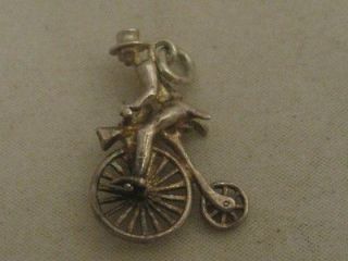 VINTAGE c1960 SILVER CYCLIST RIDING PENNY FARTHING BICYCLE BIKE CHARM