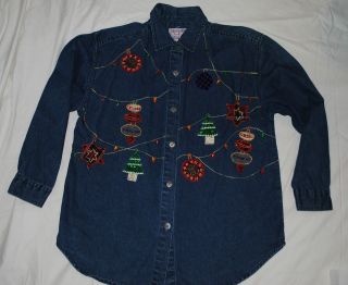 Tantrums CHRISTMAS JEAN WESTERN STYLE SHIRT Xmas Ornaments Jewels 