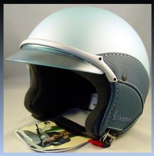 Vespa Piaggio Scooter Light Blue Helmet Soft Touch Blue Leather DOT 