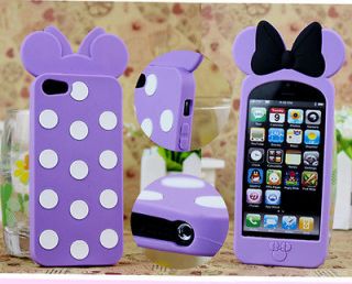 PurpleNew 3D Disney Minnie Mickey Mouse Bow Dot Silicone Case Cover 