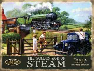 Steam Train, LNER Flying Scotsman Railway Engine Golden age Small 