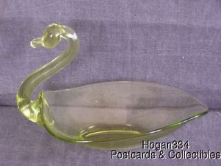 Vintage Duncan & Miller Yellow Green Glass Swan Figural Compote