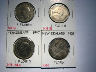 new zealand lots 4 x florin 1947 1948 1949 1933