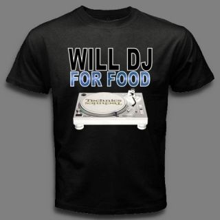 WILL DJ FOR FOOD hip hop turntable mixer Music House trance DJ BLACK T 
