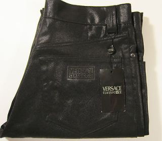 VERSACE V2 Lacquer Finish Jeans Irridescent BLACK Italy Size 32W NWT 
