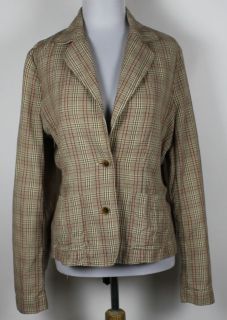 Ivory red & brown plaid BANANA REPUBLIC cotton linen blend blazer 