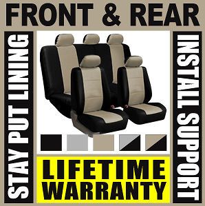 TAN & BLACK DELUXE SYN LEATHER FULL CAR SEAT COVERS SET Waterproof SUV 
